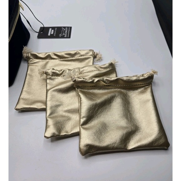 Scout Bags Perfect Gem Square Jewelry Case Zipper Navy Velvet W/ 3 Extra Pouches - Picture 8 of 11